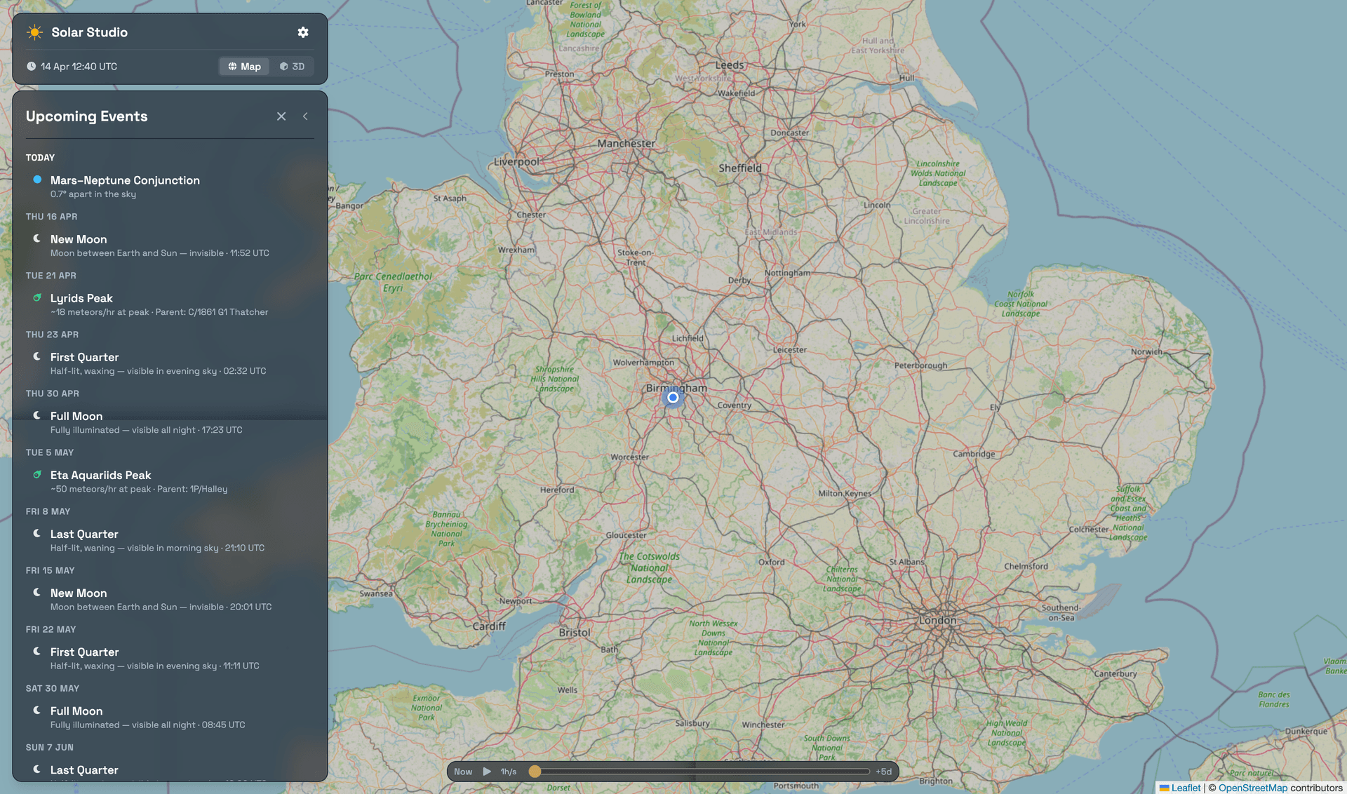 Celestial events panel